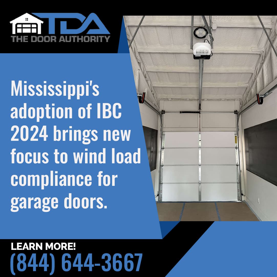 Garage door installation meeting Mississippi IBC 2024 wind load compliance standards