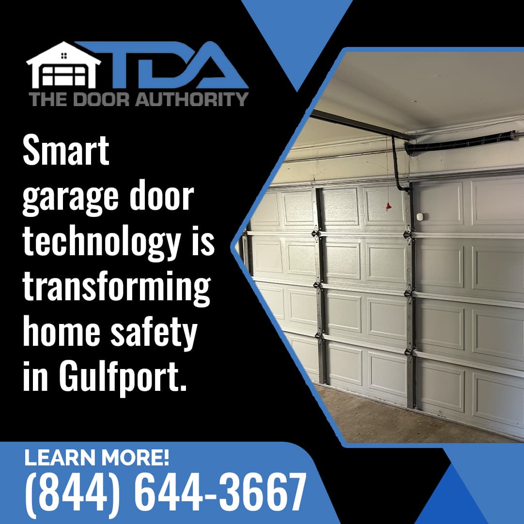 Interior view of a modern smart garage door system installed inside a residential garage, featuring reinforced panels and automated hardware for enhanced security in Gulfport.