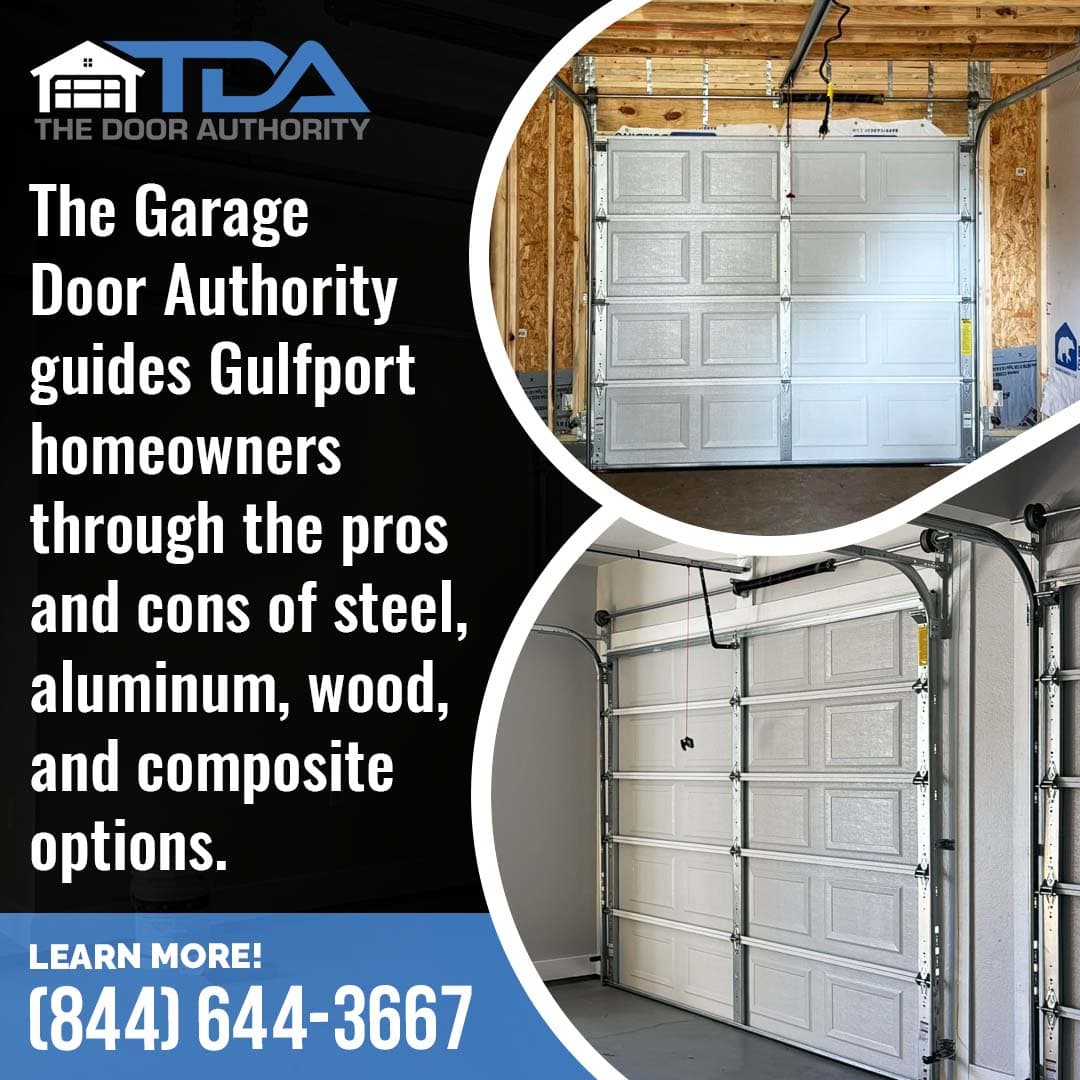 Residential garage doors showing steel and sectional door construction