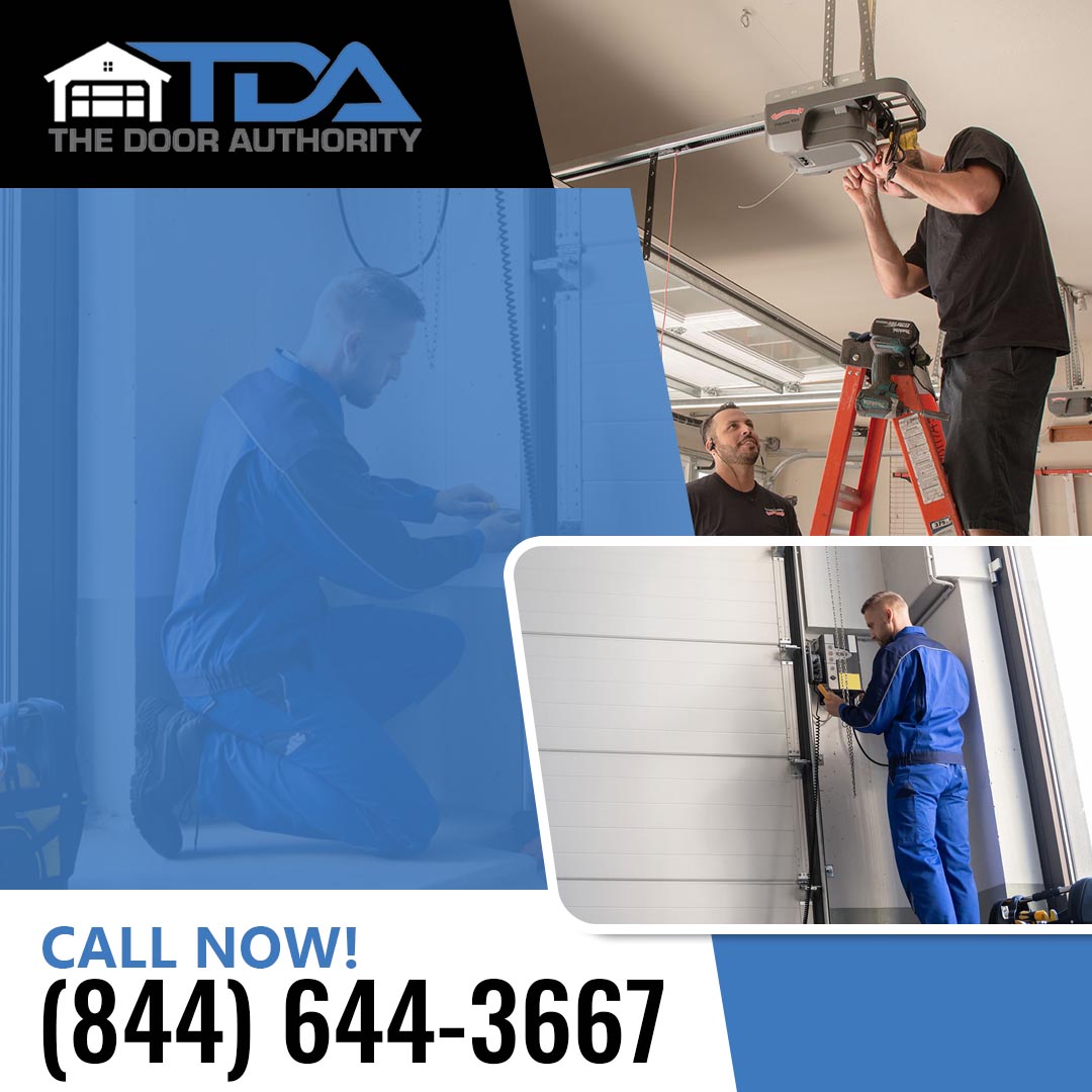 Garage door technicians performing garage door opener installation, routine maintenance, and commercial garage door service to ensure safe and reliable operation.